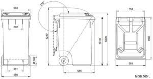 Masse 360 Liter Kunststoffcontainer