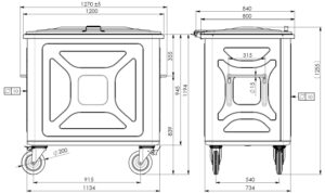 Masse 800 Liter Stahlcontainer